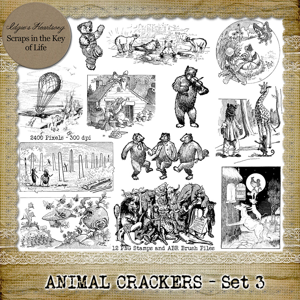 ANIMAL CRACKERS - Set 3 - 12 PNG Stamps and ABR Brushes by Idgie's Heartsong