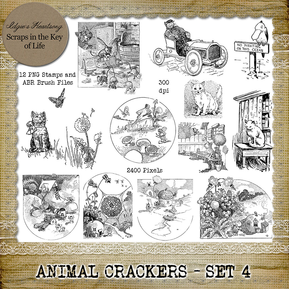 ANIMAL CRACKERS - Set 4 - 12 PNG Stamps and ABR Brushes by Idgie's Heartsong