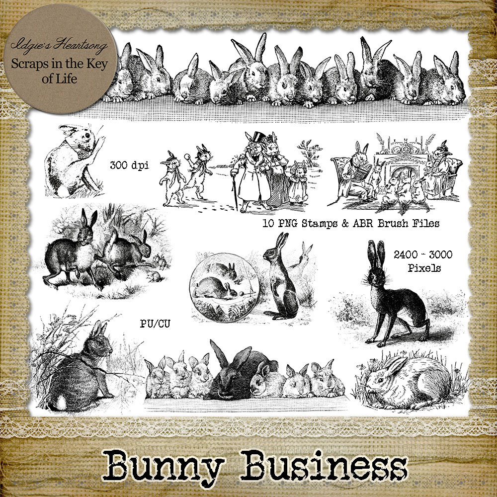 BUNNY BUSINESS - 10 PU/CU PNG Stamps and ABR Brushes by Idgie's Heartsong