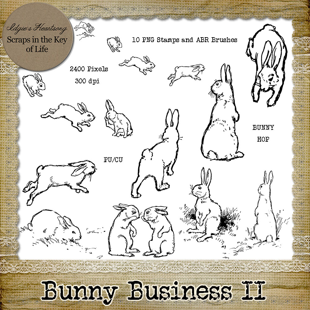 BUNNY BUSINESS II - 10 PU/CU PNG Stamps and ABR Brushes by Idgie's Heartsong