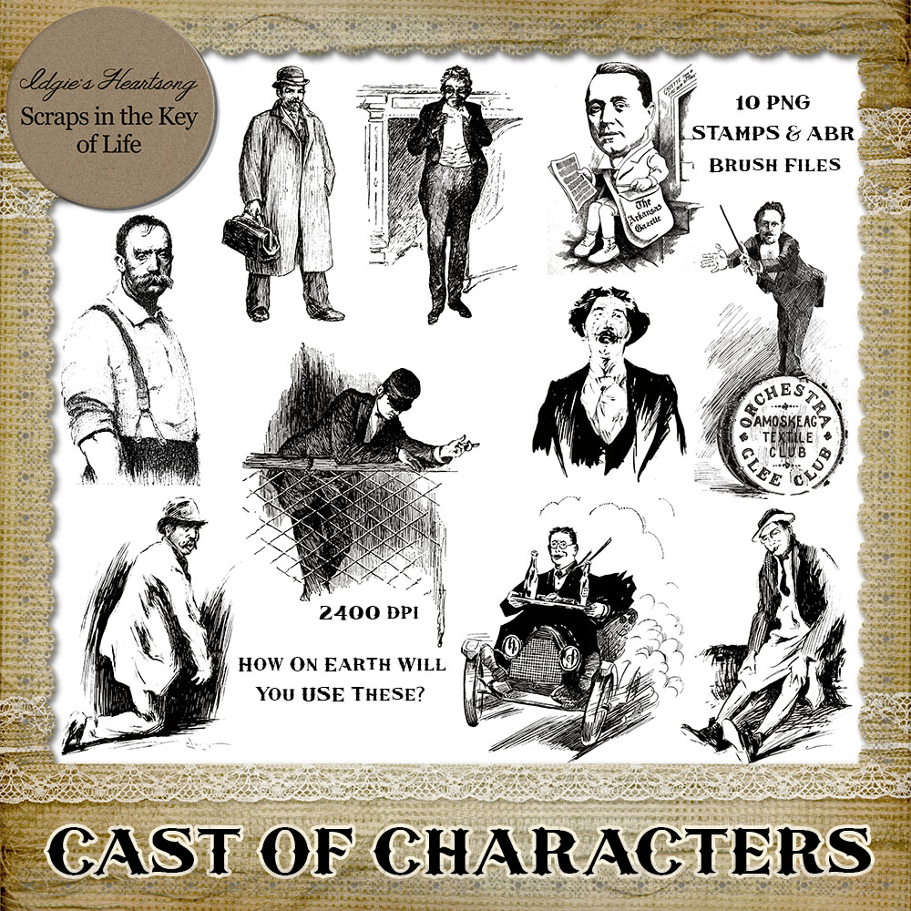 CAST OF CHARACTERS - 10 PNG Stamps and ABR Brush Files by Idgie's Heartsong