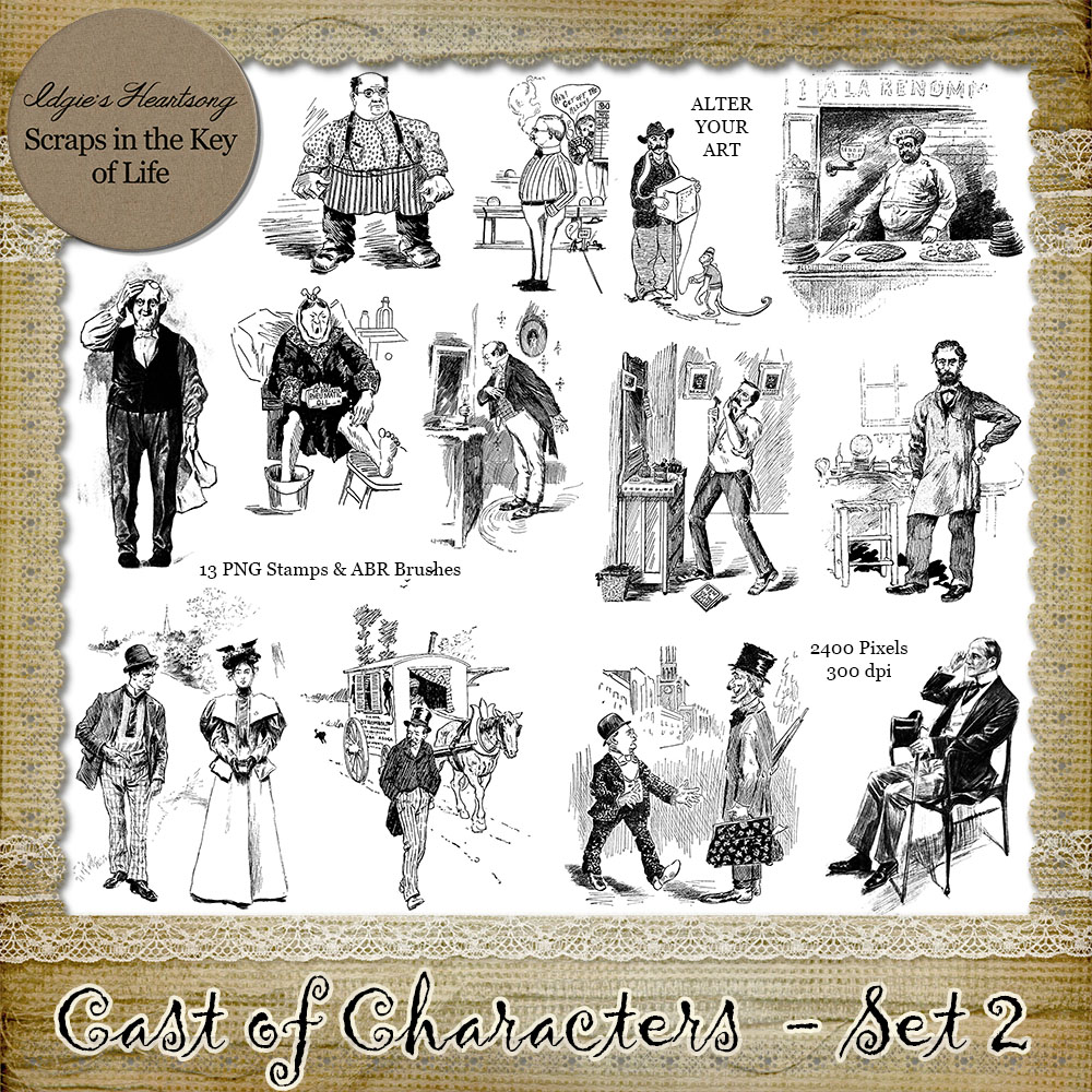CAST OF CHARACTERS II - 13 PNG Stamps and ABR Brush Files by Idgie's Heartsong