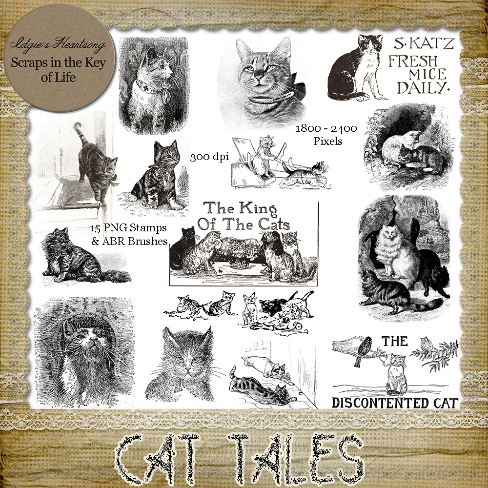 CAT TALES - 15 PNG Stamps and ABR Brush Files by Idgie's Heartsong