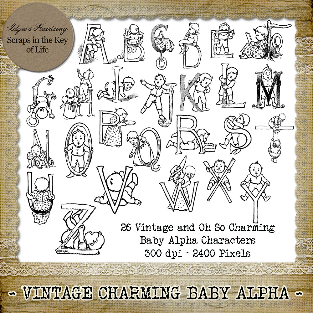 Charmig Vintage Baby Alpha - PNG Stamps and ABR Brushes by Idgie's Heartsong