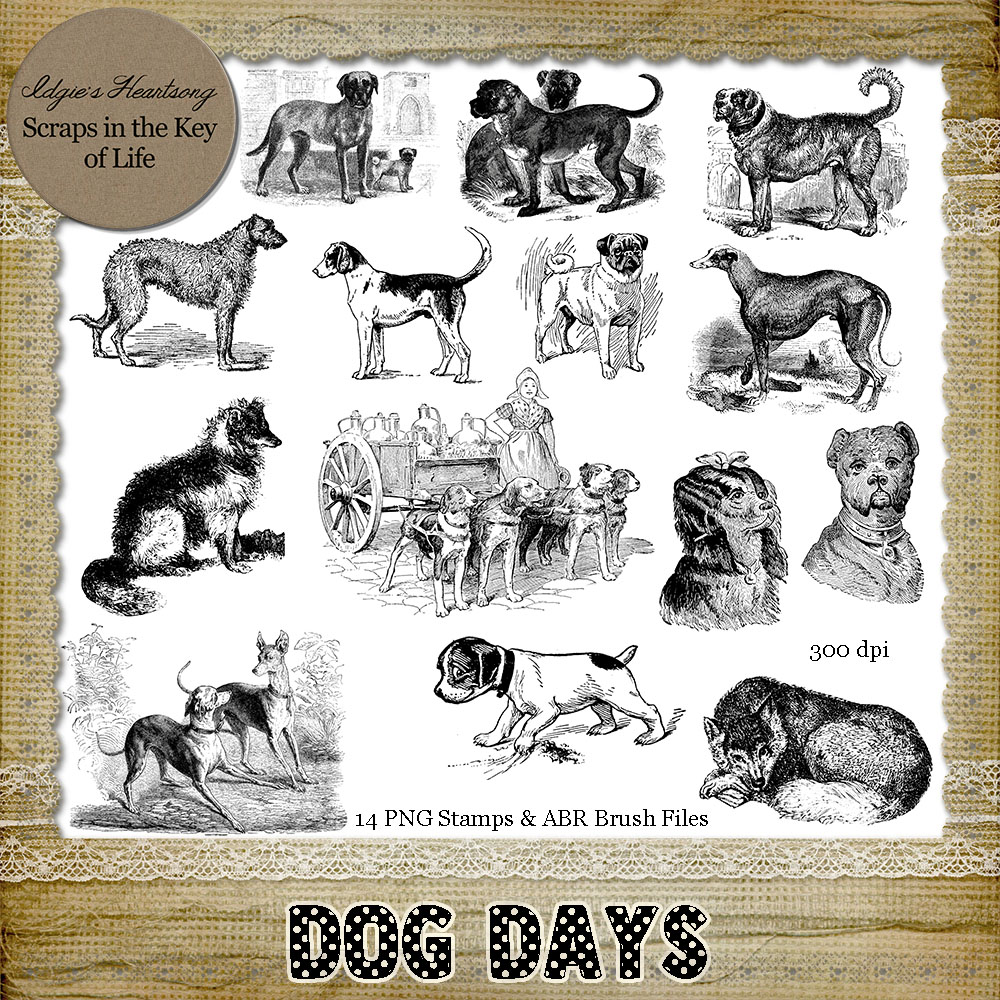 DOG DAYS - 14 PNG Stamps and ABR Brush Files by Idgie's Heartsong