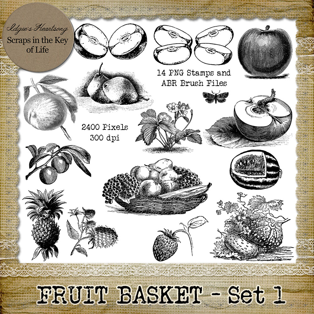 FRUIT BASKET - Set 1 - 14 PNG Stamps and ABR Brush Files by Idgie's Heartsong