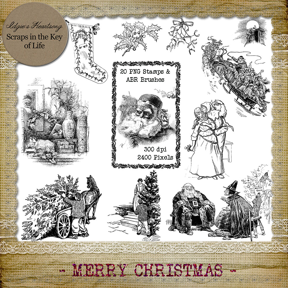 Merry Christmas - 11 PNG Stamps and ABR Brush Files