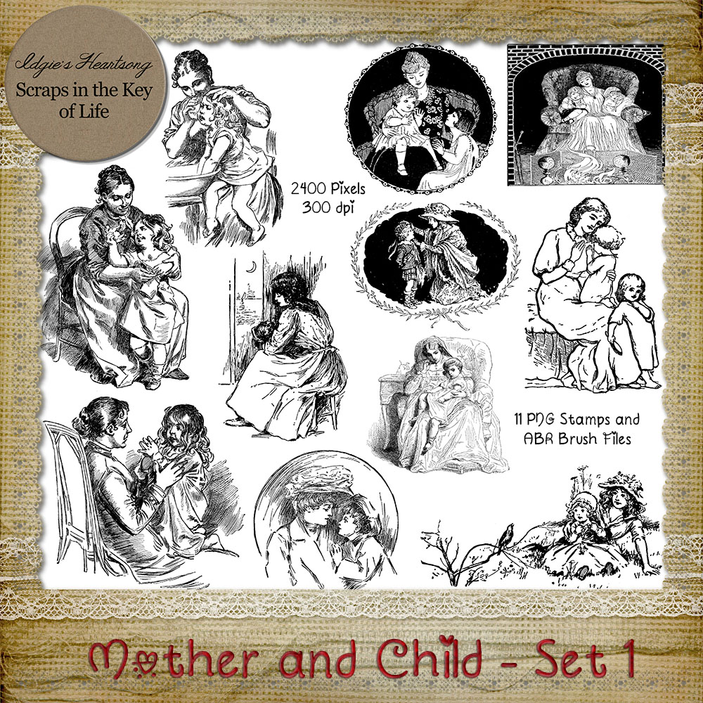 Mother And Child - Set 1 - 11 PNG Stamps and ABR Brushes by Idgie's Heartsong