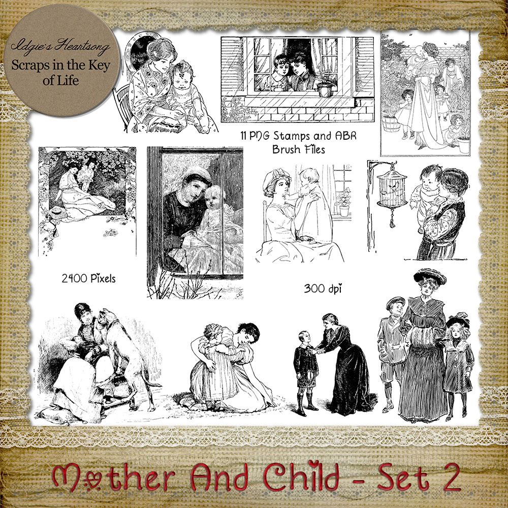 Mother And Child - Set 2 - 11 PNG Stamps and ABR Brush Files by Idgie's Heartsong