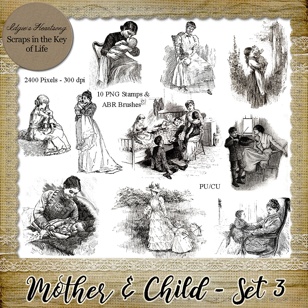 Mother And Child - Set 3 - 10 PU/CU PNG Stamps and ABR Brush Files by Idgie's Heartsong