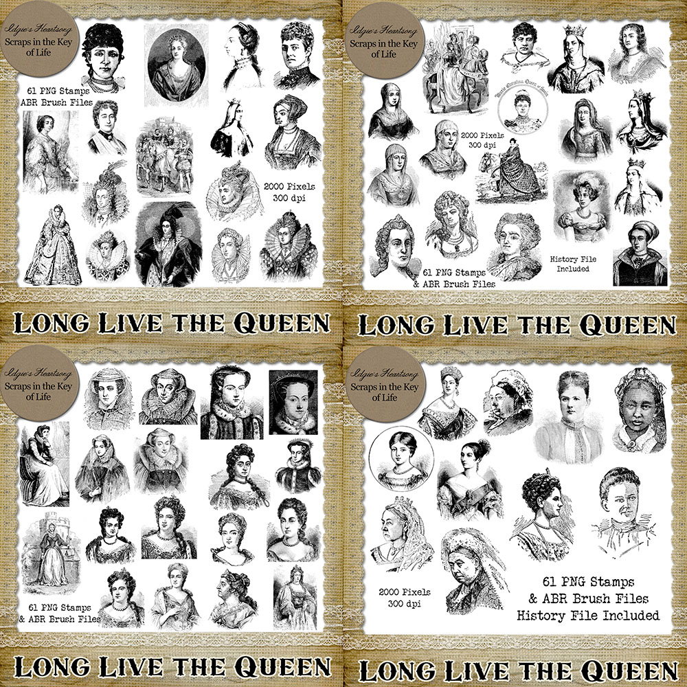 Long Live the Queen - 61 PNG Stamps and ABR Brushes by Idgie's Heartsong