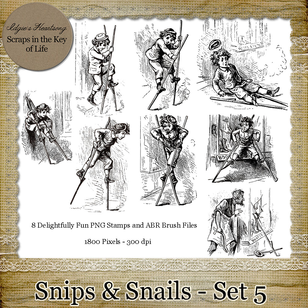 SNIPS and SNAILS - Set 5 - 8 Delightful PNG Stamps and ABR Brush Files
