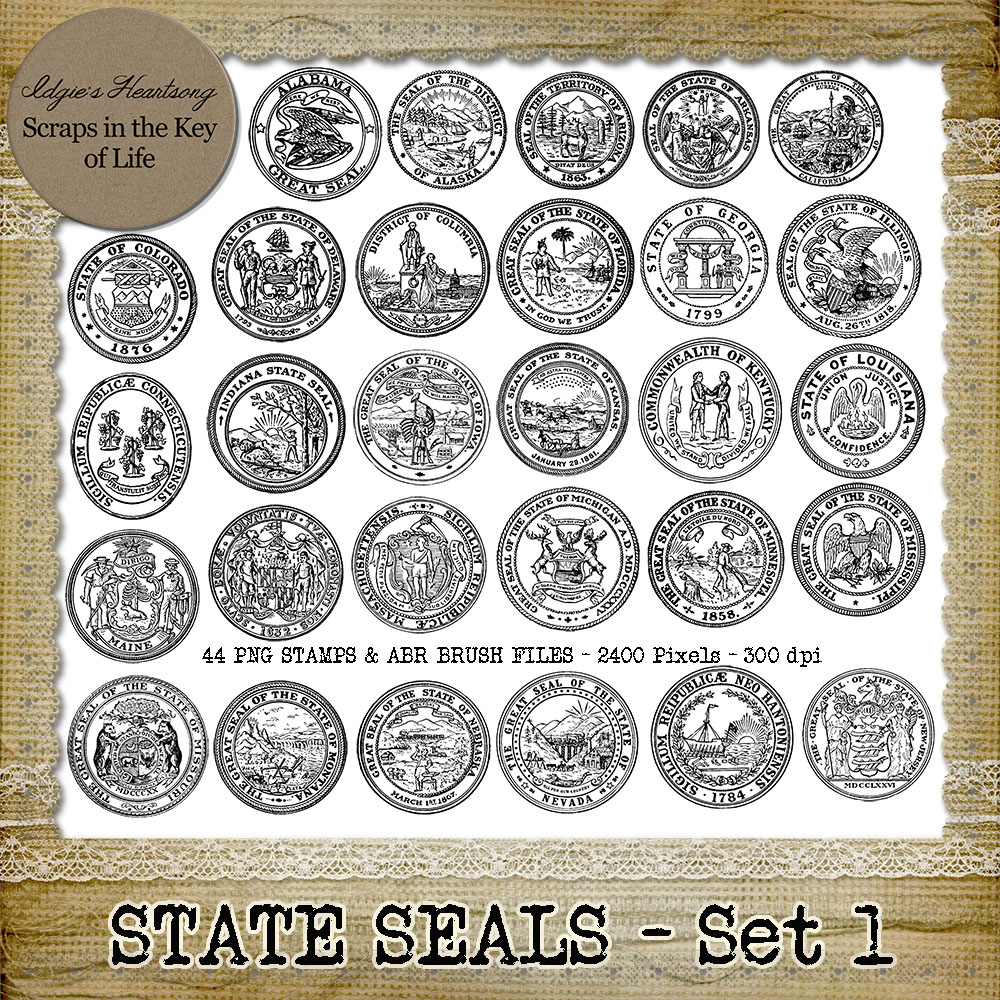 Vintage US STATE SEALS - 44 PNG Stamps and ABR brush Files by Idgie's Heartsong