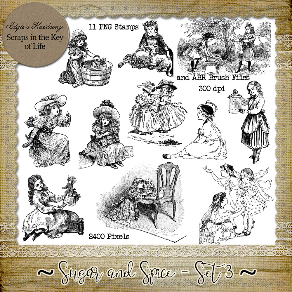 Sugar And Spice - Set 3 - 11 PNG Stamps and ABR Brush Files by Idgie's Heartsong