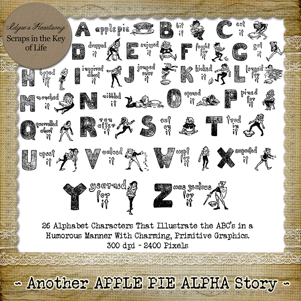Another APPLE PIE ALPHA STORY - 26 PNG Stamps and ABR Brush Files by Idgie's Heartsong