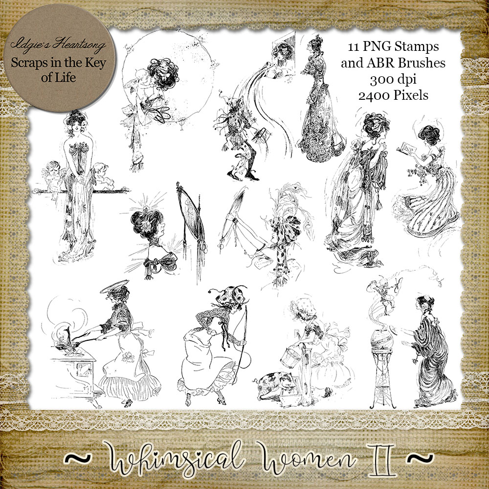WHIMSICAL WOMEN II - 11 PNG Stamps and ABR Brush Files by Idgie's Heartsong