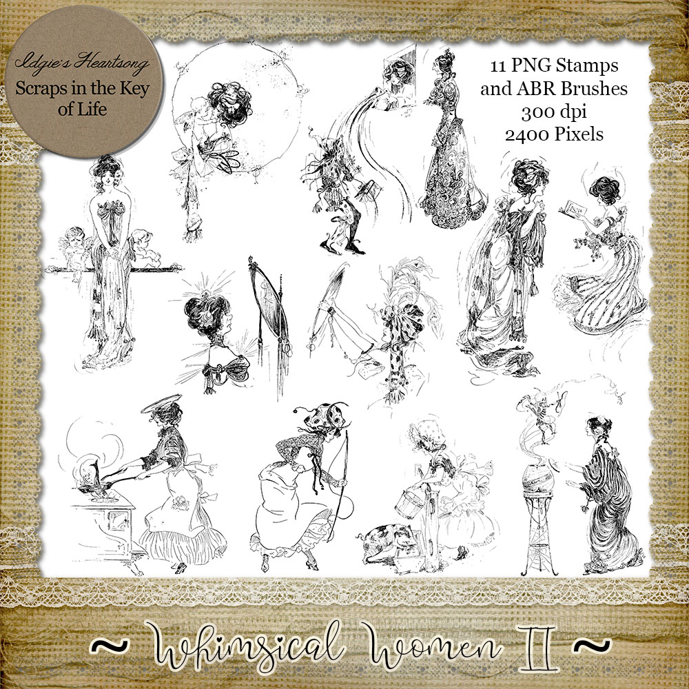 WHIMSICAL WOMEN II - 11 PNG Stamps and ABR Brush Files by Idgie's Heartsong