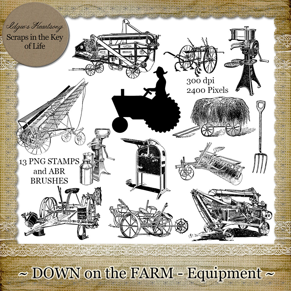 Down On The Farm - EQUIPMENT - 13 PNG Stamps and ABR Brush Files by Idgie's Heartsong