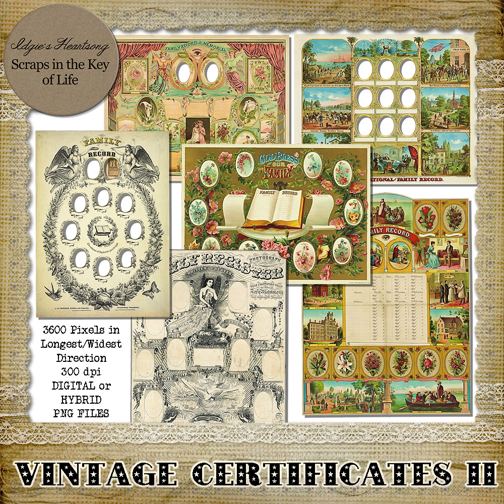 Vintage FAMILY CERTIFICATES II by Idgie's Heartsong