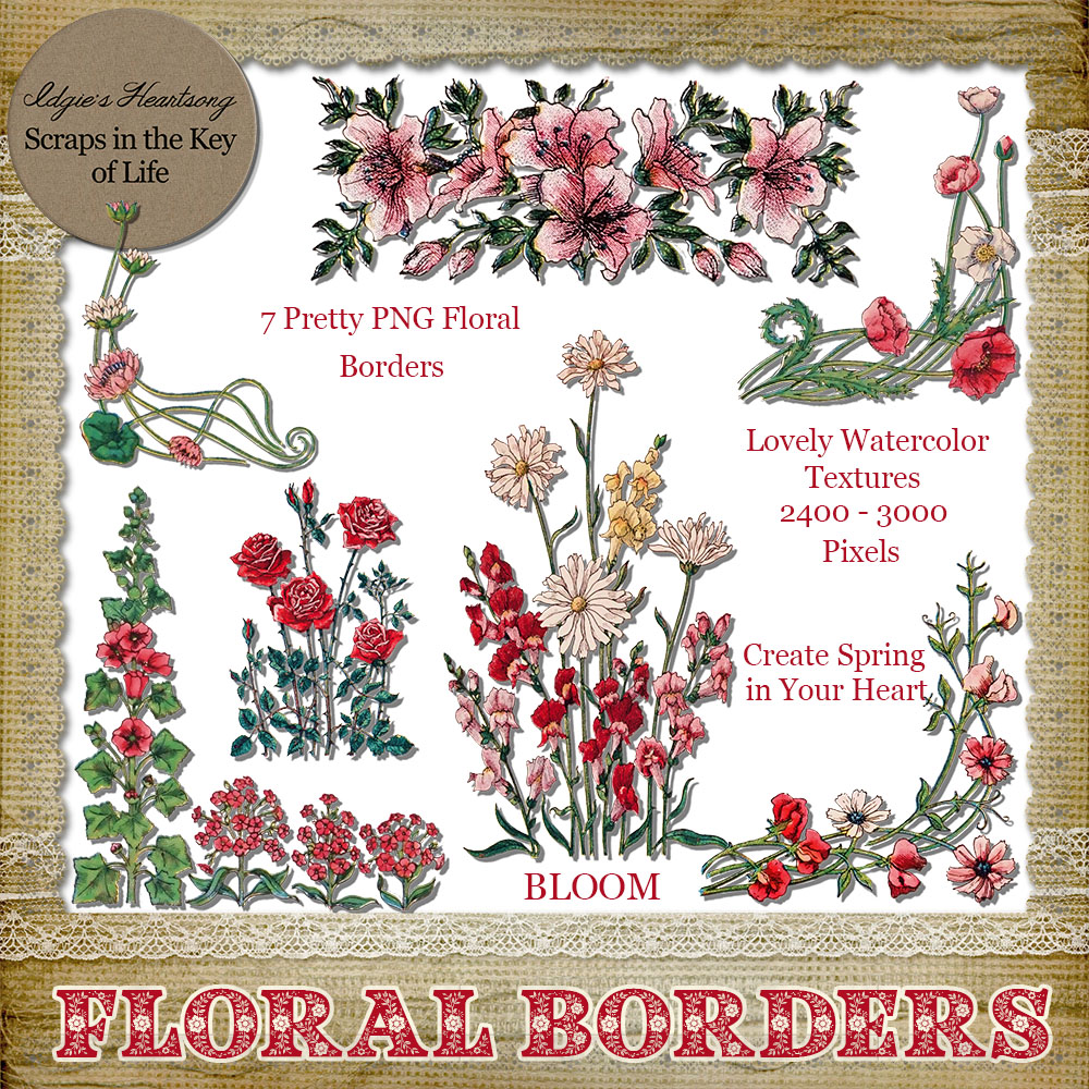 7 Beautiful PNG FLORAL BORDERS by Idgie's Heartsong