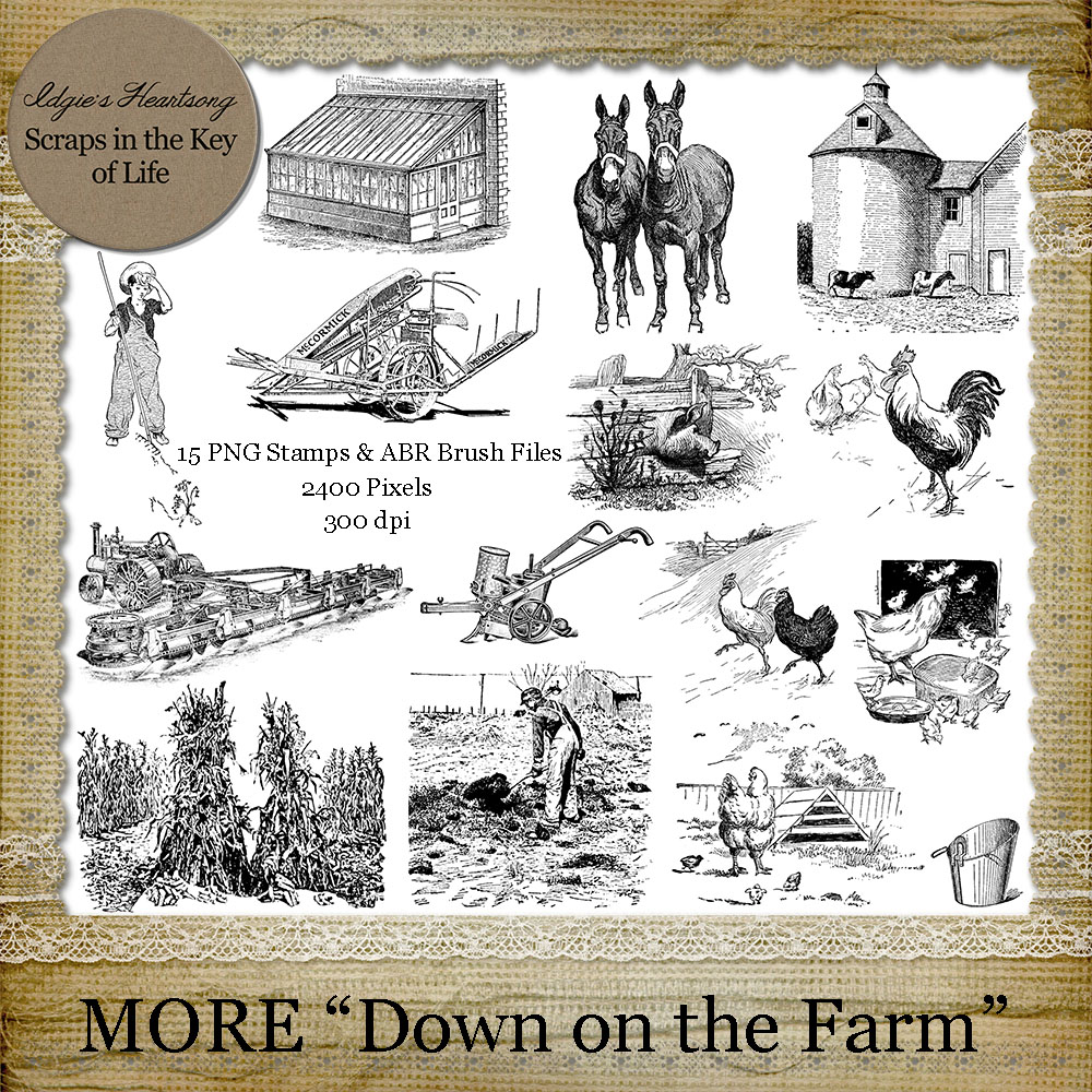 MORE "Down On The Farm" PNG Stamps and ABR Brush Files by Idgie's Heartsong