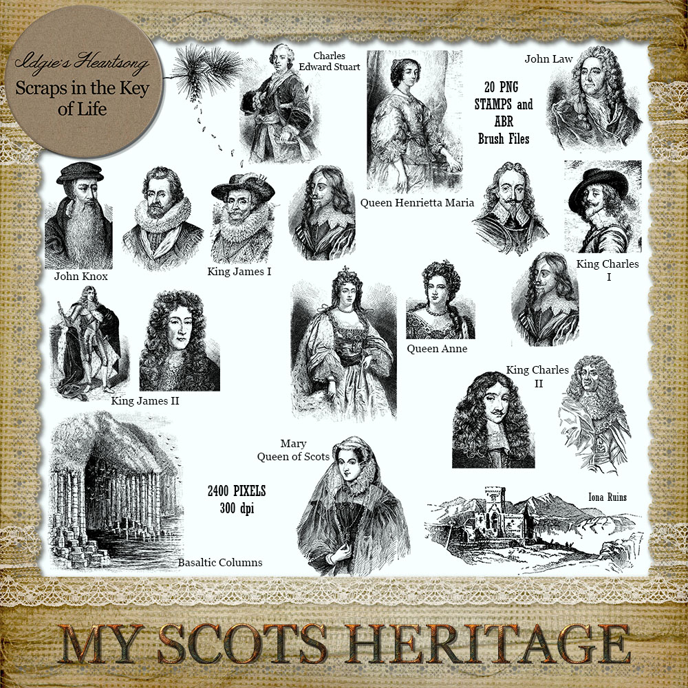 MY SCOTS HERITAGE - ADD ON - 20 More PNG Stamps and ABR Brush Files by Idgie's Heartsong