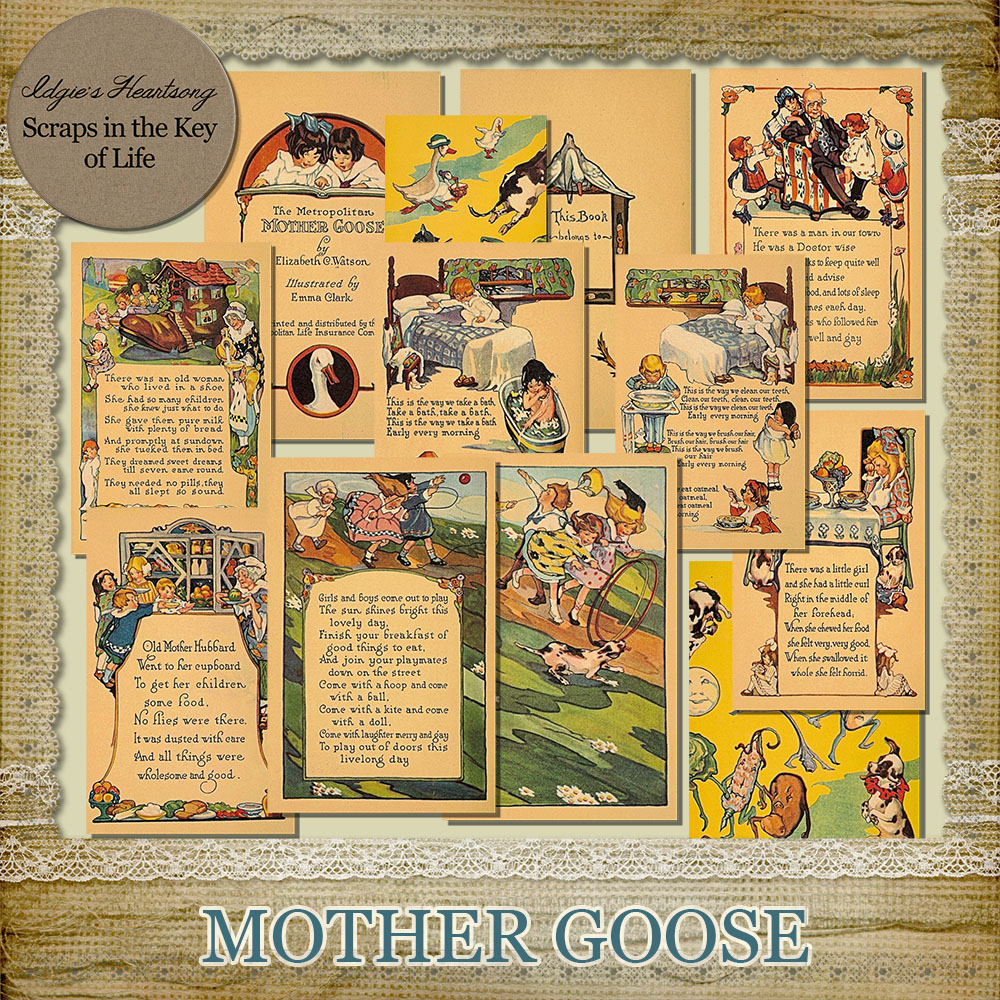 MOTHER GOOSE - 22 Vintage Nursery Rhyme Pages by Idgie's Heartsong