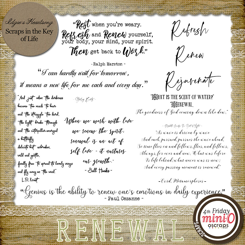 RENEWAL - 8 Piece Word Art Set by Idgie's Heartsong