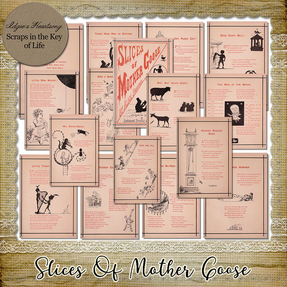 Slices Of Mother Goose - 16 PNG 1877 Nursery Rhyme Pages by Idgie's Heartsong