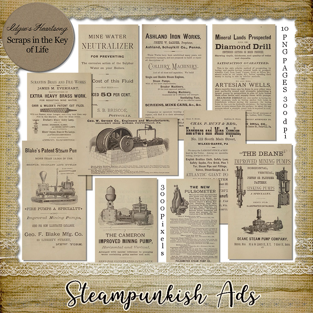 Steampunkish Ads - 10 PNG Pages by Idgie's Heartsong