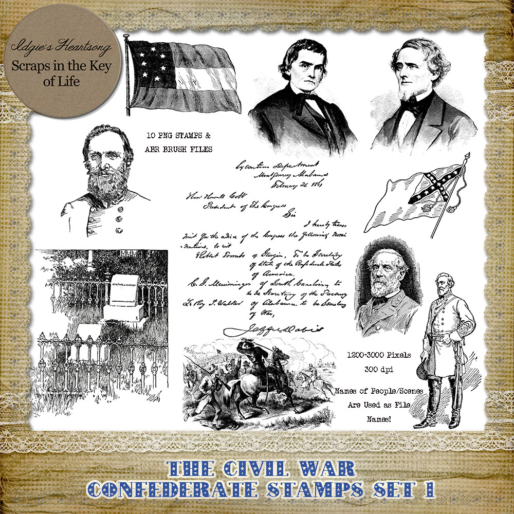 THE CONFEDERATES - 10 PNG Stamps and ABR Brush Files - Set 1 by Idgie's Heartsong