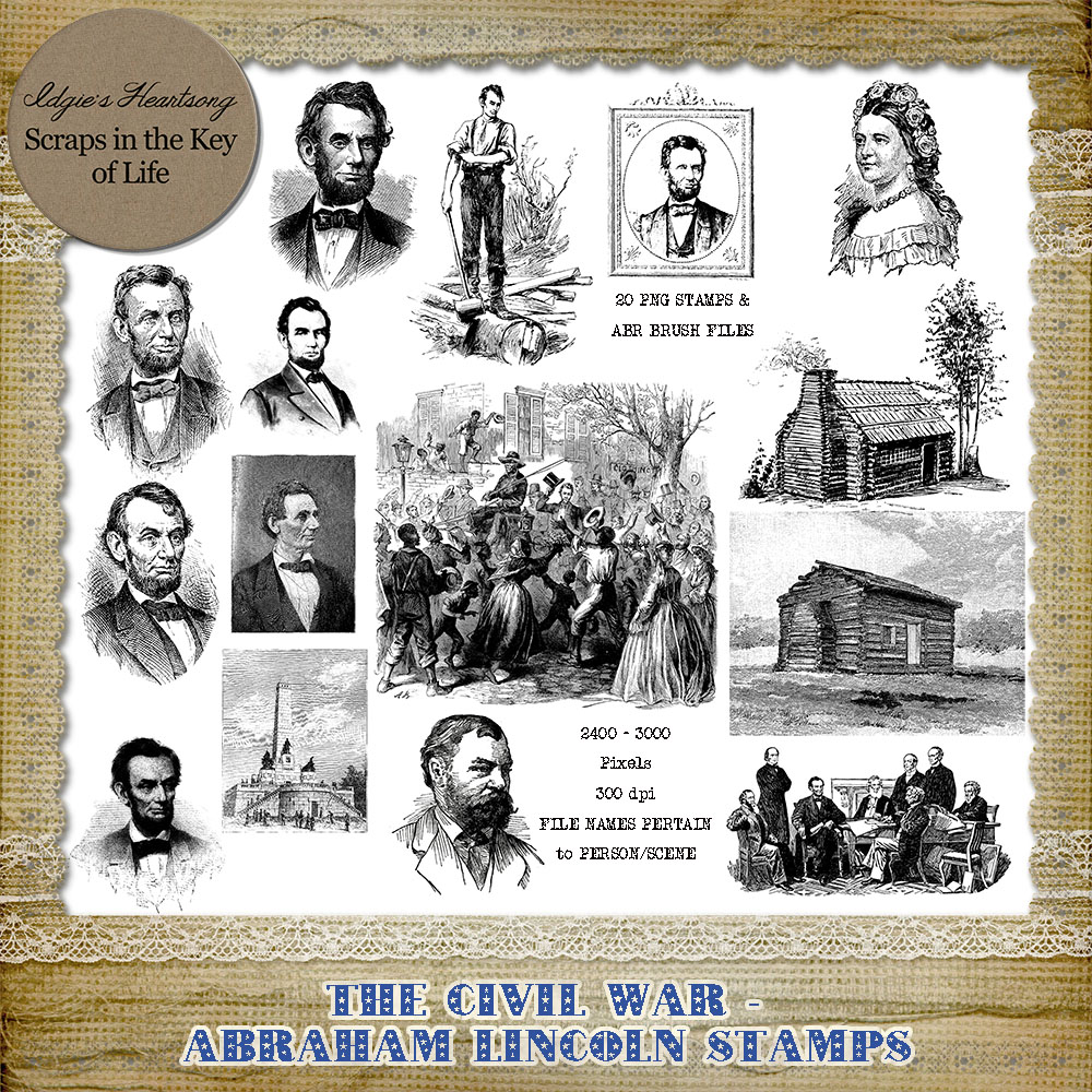 ABRAHAM LINCOLN - 20 PNG Stamps and ABR Brushes by Idgie's Heartsong