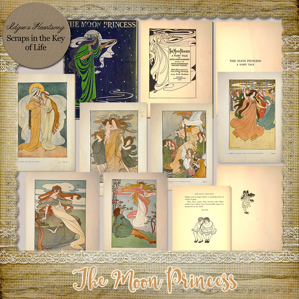 The Moon Princess - 11 Vintage Book Pages by Idgie's Heartsong