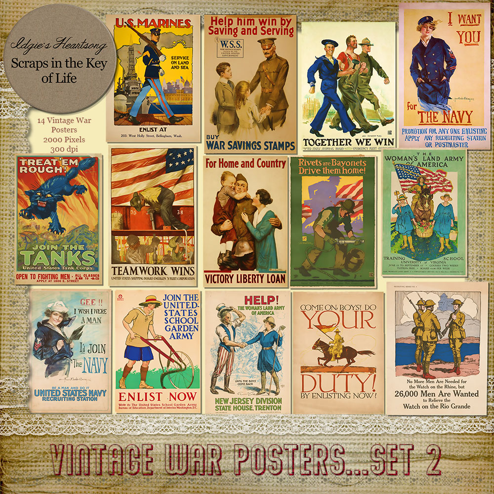 14 Vintage WWI WAR POSTERS - Set II by Idgie's Heartsong