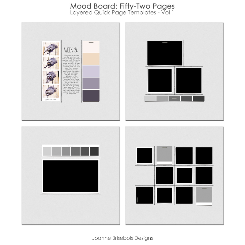 Mood Board Fifty-Two Pages Layered Quick Page Templates - Vol 1