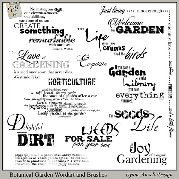 Botanical Gardens Wordart and Brushes