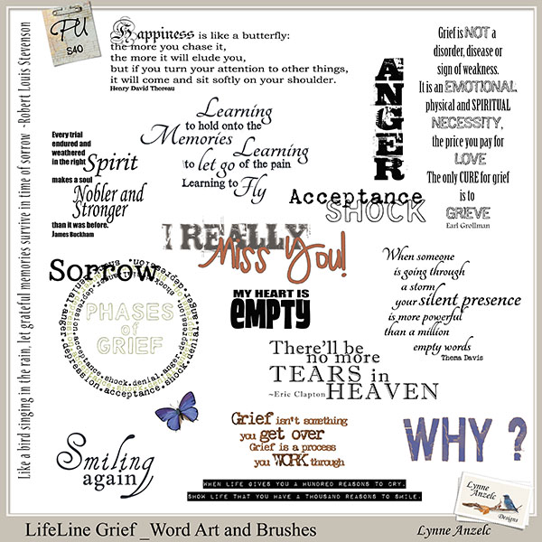 Lifeline Grief Word Art And Brushes By Lynne Anzelc Designs