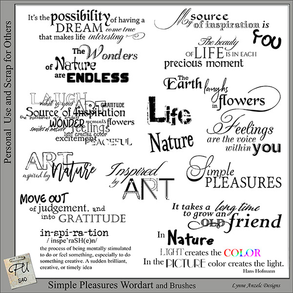 Simple Pleasures Wordart and Brushes