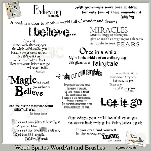 Wood Sprites Wordart and Brushes