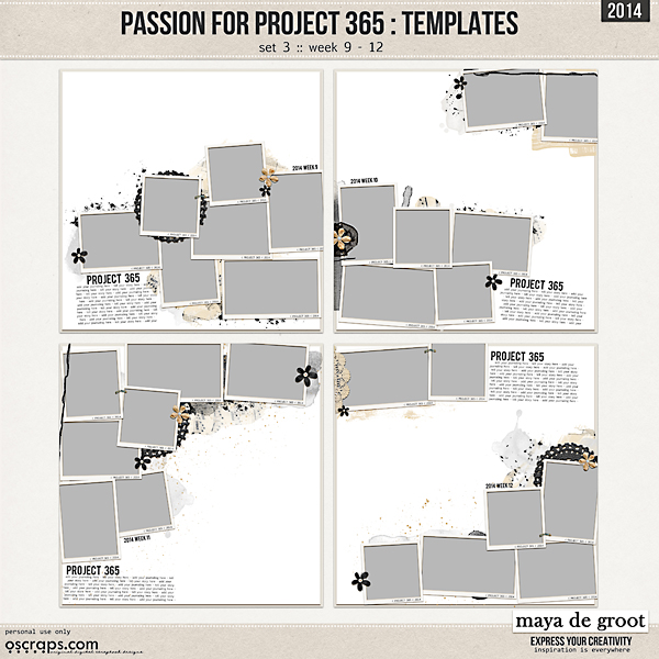 Passion for Project 365 - 2014 Template set 3 