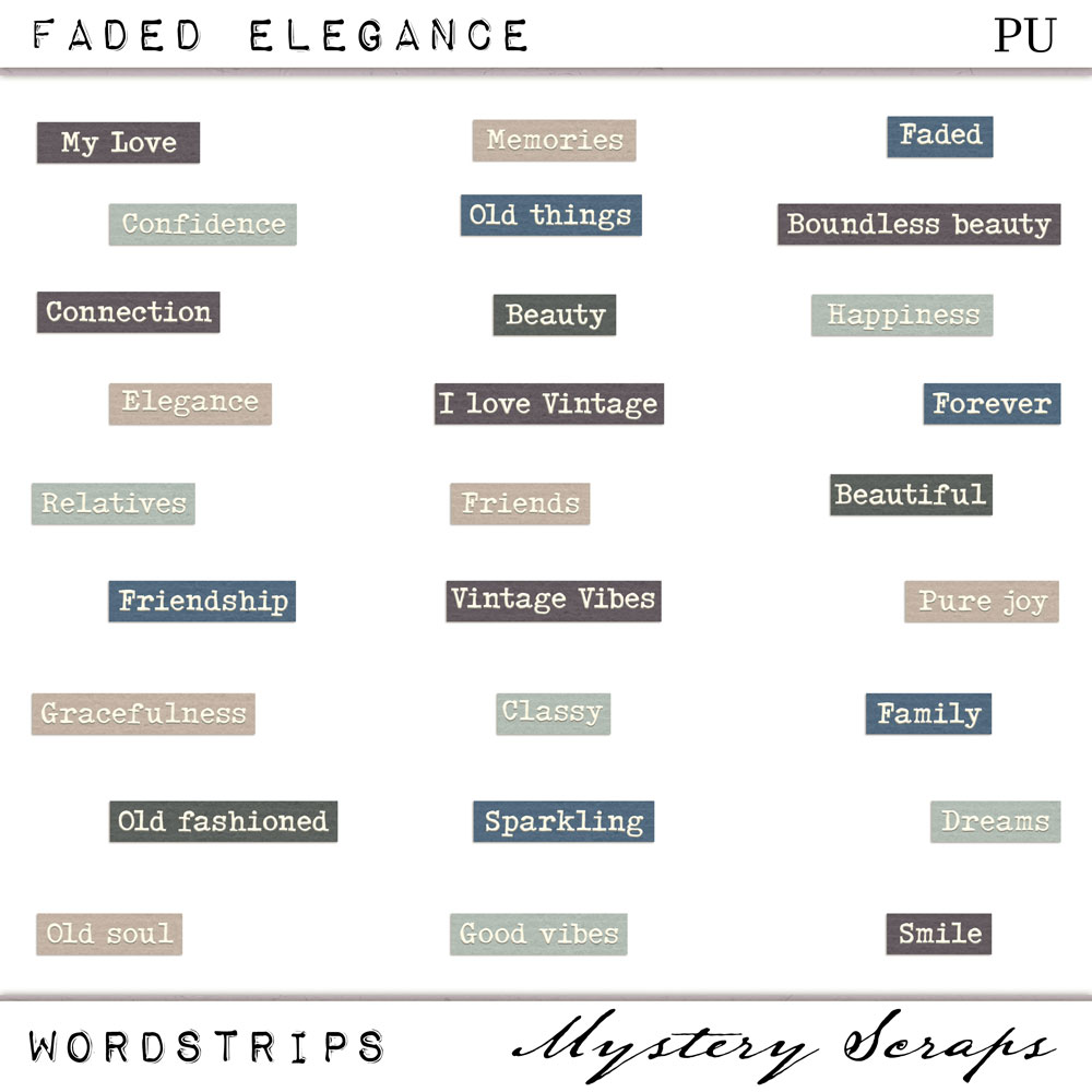 Faded Elegance Wordstrips by Mystery Scraps