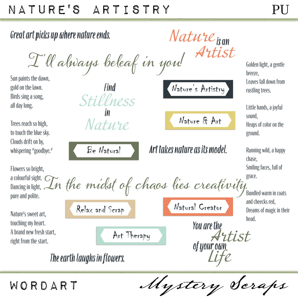 Nature's Artistry Wordart by Mystery Scraps 