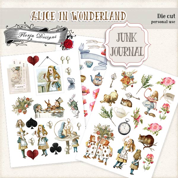 JUNK JOURNAL Alice in Wonderland Die Cut PU by Florju Designs JUNK JOURNAL Alice in Wonderland Die Cut PU by Florju Designs