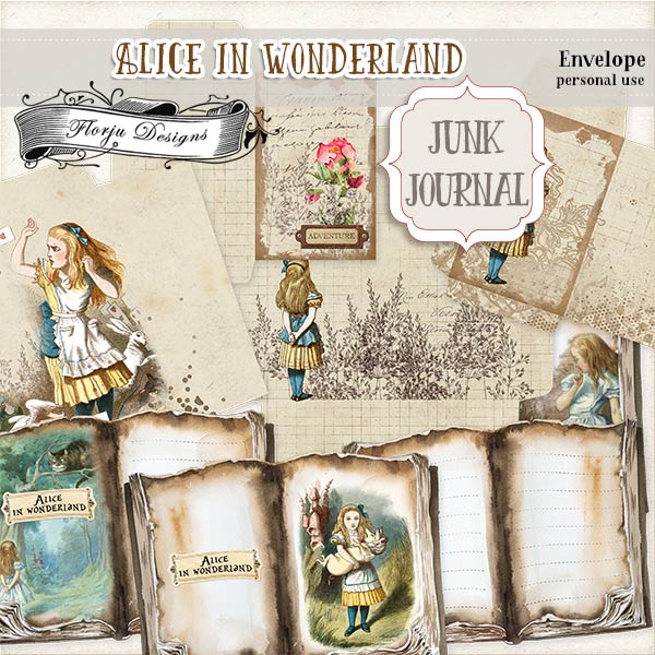 JUNK JOURNAL Alice in Wonderland Envelope PU by Florju Designs JUNK JOURNAL Alice in Wonderland Envelope PU by Florju Designs