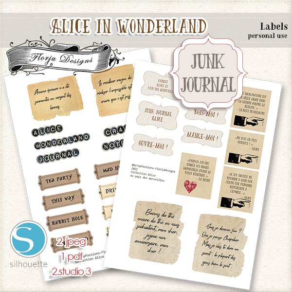 JUNK JOURNAL Alice in Wonderland Labels PU by Florju Designs JUNK JOURNAL Alice in Wonderland Labels PU by Florju Designs
