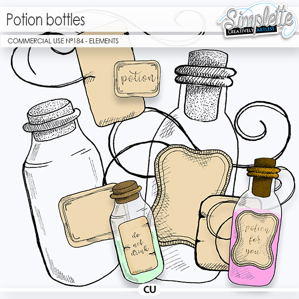 Potion Bottles (CU elements) 184 by Simplette | Oscraps 