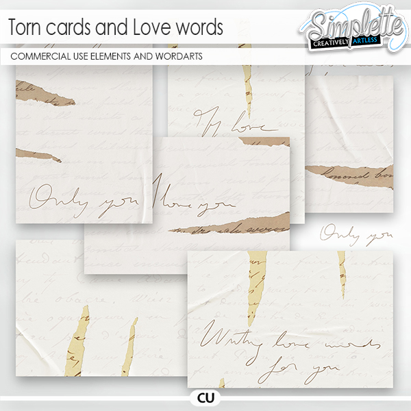 Torn cards and Love words (CU elements) by Simplette