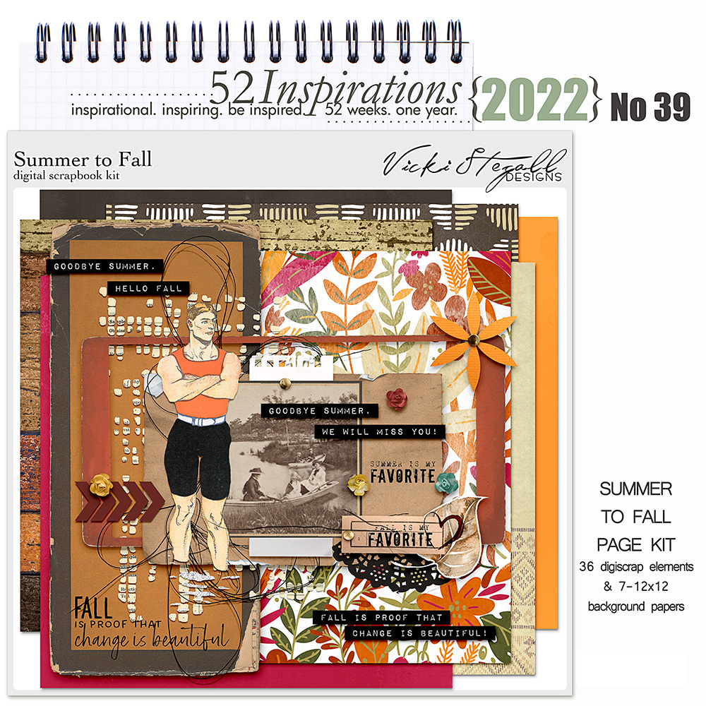 52 Inspirations 2022 No 39 Summer to Fall Scrapbook Kit by Vicki Stegall