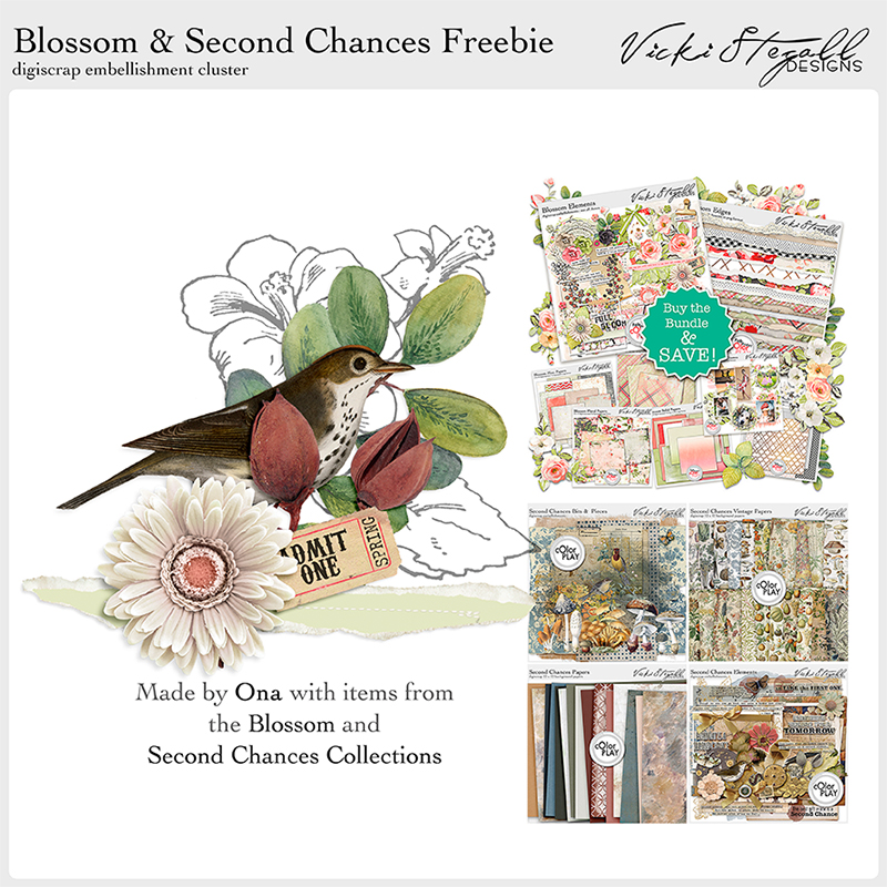 Digital Scrapbooking FREEBIE Blossom 2nd Chances by Vicki Stegall Designs