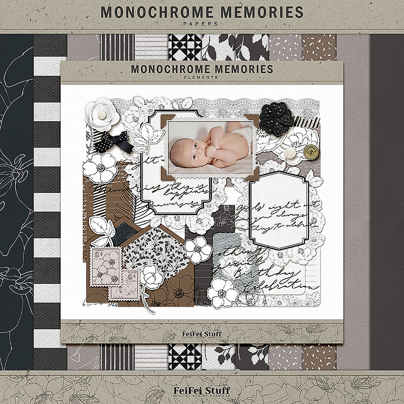 Monochrome Memories Digital Scrapbook Kit by FeiFei Stuff